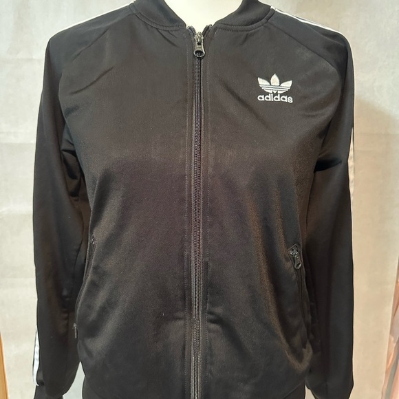 Adidas Black and White Varsity Jacket Sporty Style - Picture 2 of 9